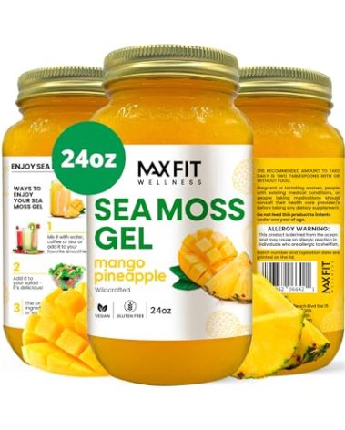 MAX FIT Sea Moss Gel Raw (12 Flavors) 24oz Wildсrafted Gold Sea Moss Gel from Saint Lucia | 92 Vitamins and Minerals | Pure Raw+Non-GMO | Vegan Superfood