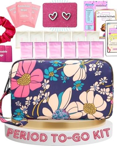 First Period Pal Pack to-Go Kit | 24 pcs | First Period Kit for Tweens | Teen Period Kit| Discrete Period Bag, Pads, Panty Liners, Period Kits for Tweens 10-12 (Flowers)