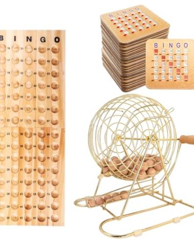 GSE Games & Sports Expert Deluxe Bingo Game Set with Large Brass Cage, 50 Shutter Slide Cards, Master Board, Calling Balls for Large Groups, Parties, Bingo Hall, Game Night