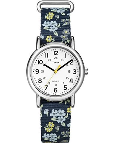 Timex Women's T2P370 Weekender 31mm Blue Floral Nylon Slip-Thru Strap Watch