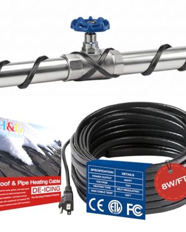 H&G lifestyles 8W/FT Heat Tape for Water Pipes, Self-Regulating Heat Cable for Pipe Freeze Protection,Snow De-Icing Heating Tape for Winter,Keeps Water Flowing at -40°F,12FT
