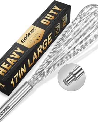 Eddeas 17in Large Whisk,Heavy Duty whisk, Stainless Steel whisk Suitable for Mixing Thick batter, Dry Ingredients and Seasonings.Accessories for professional commercial kitchens.