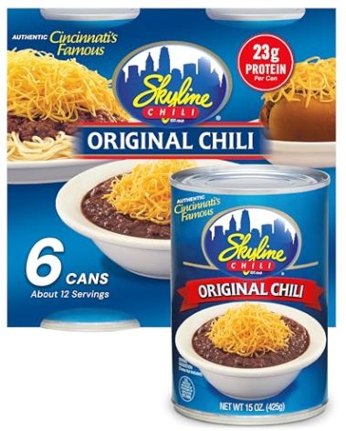 Skyline Chili, 15 oz Cans (6-Pack) – Authentic Cincinnati-Style Ground Beef, No Beans, High-Protein Hot Dog Sauce, Ready to Heat