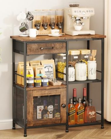 SWTYMIKI Coffee Bar Cabinet for Home - Farmhouse Coffee Stand Station Multi-Purpose Buffet Sideboard Cabinet with Drawers - Kitchen Bar Table for Living Room, Corner, Small Space, Espresso
