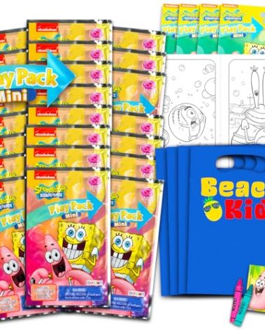 Viacom Spongebob Squarepants Mini Party Favors Set for Kids - Bundle with 24 Mini Spongebob Grab n Go Play Packs with Coloring Pages, Stickers and More (Spongebob Birthday Party Supplies)