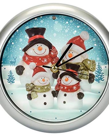 Mark Feldstein & Associates Snowman Family Winter Wonderland Round Silvertone Framed 8 Inch Musical Wall Clock