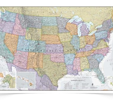 Maps International Classic USA Wall Map - Map of The USA Poster - Front Lamination – 24 x 36