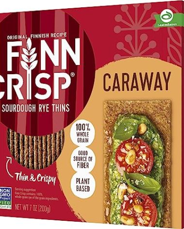 Finn Crisps Rye Crispbread with Caraway 7oz | Thin, Crispy Rye Flatbreads with Caraway | Authentic Finnish Sourdough Crispbread | Caraway Rye Crackers by Finn Crisp [7oz Box]