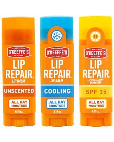O'Keeffe's Lip Repair Lip Balm Set for Dry, Cracked Lips - Stick (Pack of 3: 1 Cooling + 1 Unscented + 1 SPF) - Moisturizer for for Extremely Cracked, Dry Lips