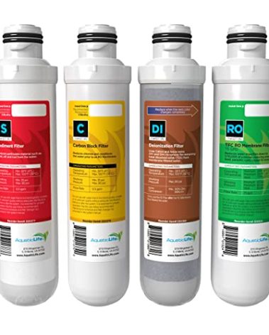 Aquatic Life Twist-In Reverse Osmosis Aquarium Water Filter Replacement Cartridge Pack, Includes 75 GPD Membrane, Sediment, Carbon Block and Deionization DI Filters for 3 and 4-Stage RO/DI System