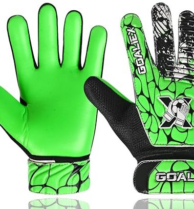 Soccer Goalie Gloves, Football Goalkeeper Gloves for Kids Boys Youth Children Double Wrist Along 4mm Super Grip Palm (Green/Black, Size 4 Suitable for 6-9 Years)