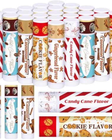 Siifert 25pcs Christmas Peppermint Flavor Lip Balms Gift Bulk Candy Gingerbread Hot Cocoa Cookie Cinnamon Flavor Lip Balm Favor Christmas Party Gift Stocking Stuffer for Coworker Staff Employee (Cute)