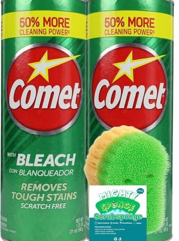 Mighty Sponge + Two-21 Oz Comet Powder Cleanser with Bleach, for Scratch Free Cleaning of Sinks and Surfaces, Multipurpose Cleaner, Bathroom, Kitchen. Plus 6 Free sponges.