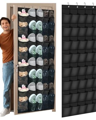 Windyun 40 Over the Door Shoe Organizer Large Breathable Mesh Pockets Hanging Shoe Rack for Closet Black Behind Door Hanger Storage Holder Nonslip Hooks for Women Men Entryway Bedroom Utility Room