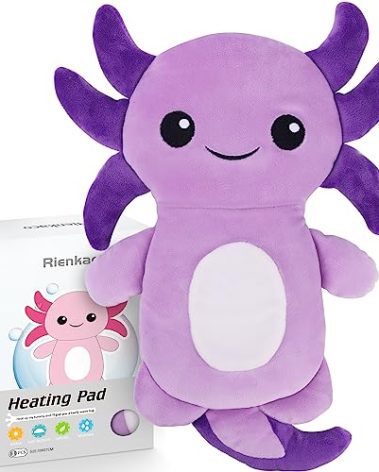 Microwavable Heating Pads for Cramps, Cute Microwave Heating Pad Period Cramps Pain Relief for Women & Girls, Stuffed Animals Moist Heat Pad for Menstrual-Washable Heat Pack (Purple Axolotl)