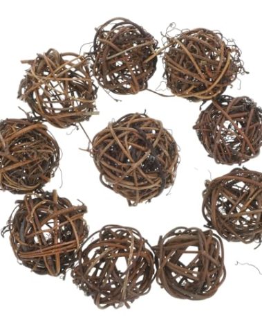 10 Pack Natural Wicker Rattan Balls for Home Decor - 2.36 inch Vase Fillers, Centerpiece, Wedding & Christmas Decor, Small Animal Chew Toys for Rabbits, Guinea Pigs, Brown