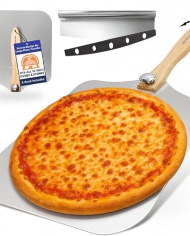 KITCHUS MOON Large Pizza Peel 16 inch - Extra Large Metal Pizza Peel with 14 inch Stainless Steel Pizza Cutter Rocker, Pizza Paddle with Folding Handle (13"x16" with 14" Cutter)