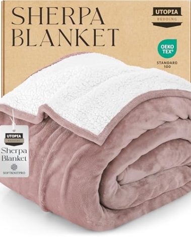 Utopia Bedding Sherpa Blanket Twin Size (Rose Pink, 90x66 Inches) - Soft Lightweight Plush Fleece Reversible Blanket for Bed, Sofa, Couch, Camping and Travel