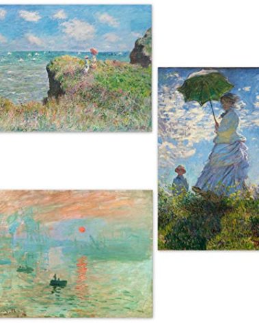 Poster Claude Monet “Impression Sunrise & The Cliff Walk at Pourville & Woman with a Parasol Madame Monet”16.53inch×23.38inch(A2)<fine Art Paper Print>Print on a Thick Sheet of Paper Painting Wall Art