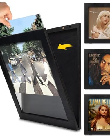 DORNELIA 3-Pack Vinyl Record Frame Display for 12x12 Inch, Front Opening Vinyl Record Storage Display, Record Holder for The Wall, LP Cover Display (Black, 3 Pack)