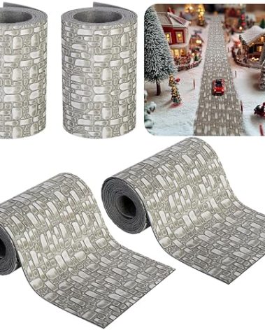 Iceyyyy 4 Pcs Christmas Village Cobblestone Road-39 x 3.5 Inch Cuttable Christmas Village Landscape Road-Miniature Xmas Villages Accessories for DIY Home Garden Street Landscape Decorations