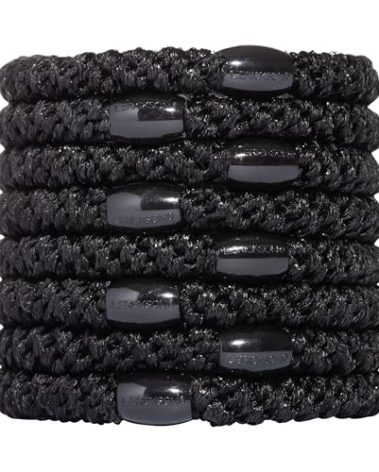L. Erickson Pony Hair Ties - Black - 8 Pack Ponytail Holders - No Damage Hair Accessories for Women