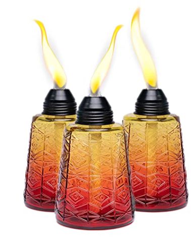 Backyadda Stylish Glass Torches for Your Table or Patio with Many Colors to Choose from. Set of 3 Torches. (Crimson Sunset)