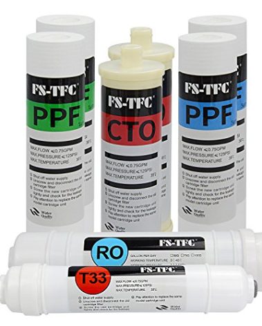 FS-TFC Reverse Osmosis Water Filtration System FS-RO-100G-A 1-Year Replacement Filter Kit,8 Pack