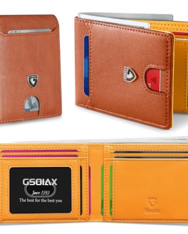 GSOIAX Slim Wallet for Men RFID Blocking Bifold Wallet Carbon Fiber Front Pocket Wallet with 11 Card Holder Minimalist Mens Wallet with Gift Box(Z-Brown and Yellow)
