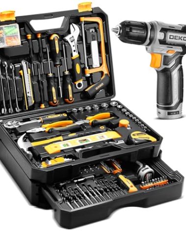 Tool Kit Box Drill Set：DEKOPRO Home Mechanic Toolbox with 12V Power Cordless Drill Hand Repair Tools Sets Combo Kits Storage Organizer Drawer Case for Men