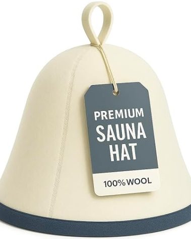 Premium Sauna Hat – 100% Natural Wool, Handmade Sauna Headwear for Men and Women – Eco-Friendly, Breathable, Insulating Hat for Sauna, Steam Room, Banya, and Bathhouse – One Size Fits All, White-Blue