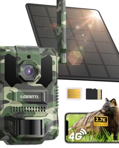 DEATTI 2.7K Video Cellular Trail Cameras,Game Cameras with No Glow Night Vision,64GB SD Card,No WiFi Needed,Unlimited Data Plan,0.2s Trigger Time for Wildlife Deer Monitoring Trail Cam