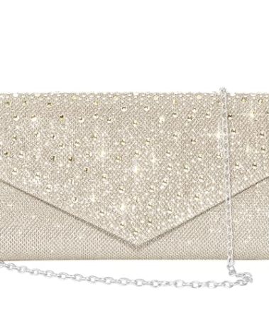 CurvChic Clutch Purses for Women Evening Bag Rhinestone Handbag Party Wedding Bridal Prom Purse Crossbody Shoulder Bag (Champagne)