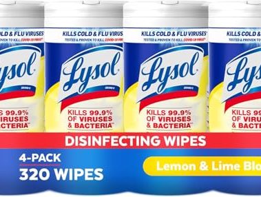 Lysol Disinfectant Wipes, Multi-Surface Antibacterial Cleaning Wipes, For Disinfecting and Cleaning, Lemon and Lime Blossom, Pack of 4 (Packaging may vary)