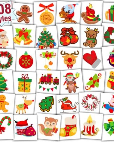 Partywind 408 PCS Individually Wrapped Christmas Temporary Tattoos for Kids Stocking Stuffers, Christmas Holiday Decorations Party Supplies Favors, Xmas Tattoo Stickers for Boys and Girls