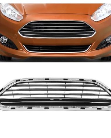 HECASA Chrome Frame Grille Compatible with 2014-2019 Ford Fiesta Front Grill Bumper Guard Cover Molding Replacement for D2BZ17B968AA FO1200552