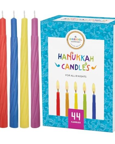 The Dreidel Company Menorah Candles Chanukah Candles 44 Colorful Hanukkah Candles for All 8 Nights of Chanukah Standard Size Fits Most Menorahs