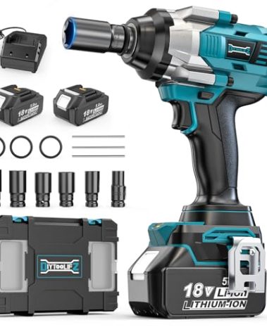 Cordless Impact Wrench 1/2 inch Compatible with Makita 18V Battery, 1000Ft-lbs (1360N.m) Brushless High Torque Impact Gun, Power Impact Driver for Car Truck Mower, with 2x5.0AH Battery & 6 Sockets