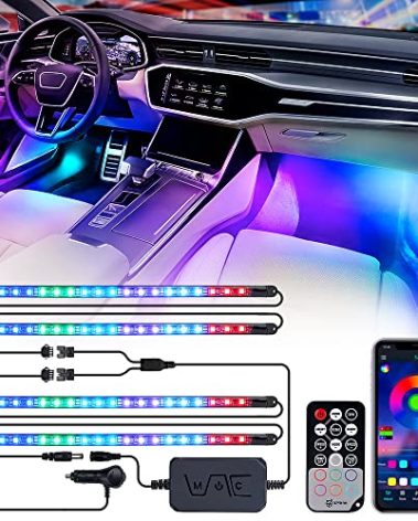 Xprite Dreamcolor LED Neon Car Interior Bluetooth Lights Strip with Remote & APP Control, Footwell Under Dash RGB Chasing Inside Light Kits, Cigarette Adapter for Vehicle Internal Trucks SUV UTV ATV