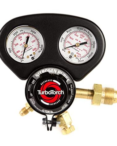TURBOTORCH 0386-0875 G Series Nitrogen Purge Regulator, Low Profile Design, Easy Grip Knobs, 2" Gauges, Gauge Guard, Alloy Bonnet, 500 PSI Delivery, 1/4" Flare Fitting, Single Stage Regulator