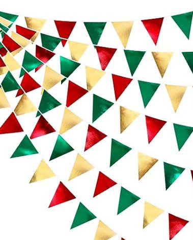 Christmas Party Decorations Triangle Pennant Banner Flag Red Green Gold Metallic Fabric Bunting Garland for Xmas Holiday Wedding Bridal Shower Birthday Bachelorette Graduation New Year Party Supplies