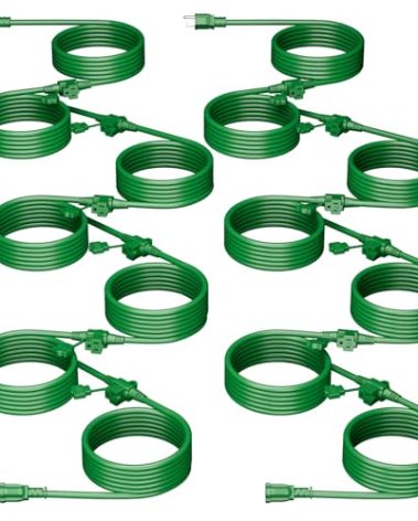 K KASONIC - Outdoor Extension Cord 100 FT, Evenly Spaced 12 Outlets Plugs, 16/3 SJTW Weatherproof Multiple Outlets Wire for Landscaping Light, Holiday Decoration and Christmas, ETL Listed, Green