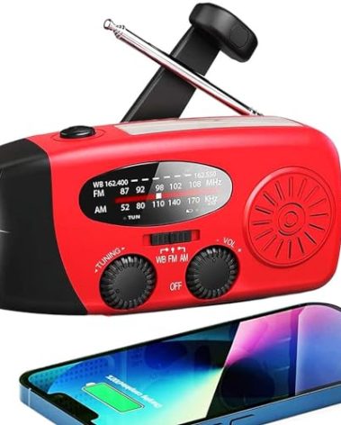 18500mWh/5000mAh Hand Crank Emergency Weather Radio, AM FM NOAA Solar Radio with Led Flashlight and Earphone Jack, Charger for Smartphone, Self Powered Radios with SOS Alarm
