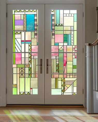 3D Stained Glass Window Privacy Film, Heat Control UV Blocking Static Cling Decorative Window Film for Bathroom,Front Door,Home Non Adhesive 16.9 x 78.7 inches Colorful Abstraction