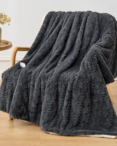 Easthome Electric Heated Blanket Twin Size - Jacquard Shaggy Sherpa 62"x84" Fast Heating Bed Blankets with 6 Heating Levels & 10 Hours Auto Off, Over-Heated Protection ETL, Dark Gray