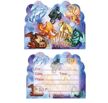 20 Pcs Wings of Fire Birthday Party Invitation Cards for Kids Birthday Party Supplies