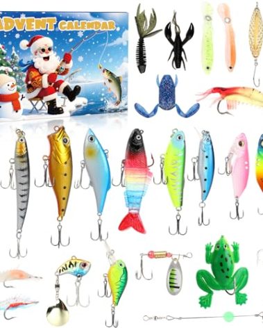 Advent Calendar 2025 Fishing Lures - 24 Days of Christmas Countdown with Minnow Popper Crank Baits with Hooks – Christmas Surprise Gift for Men Father Fishing Enthusiasts Grandpa Brother Boyfriend