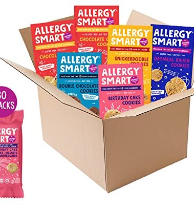 Allergy Smart Crunchy Vegan Cookies | Gluten Free, Nut Free, Egg Free, Soy Free, Dairy Free, Non GMO, Kosher | Delicious Plant Based School Snack for Kids & On the Go | 30 INDIVIDUALLY WRAPPED (1oz) 2 Packs | 6 Boxes ASSORTED Flavors