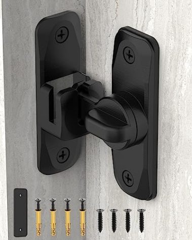 90/180 Degree Barn Door Lock, Small Flip Gate Latches Hardware, Security Sliding Door Latch Lock fo Cabinets, Barn, Bathroom, Garden (Black-1Pc)