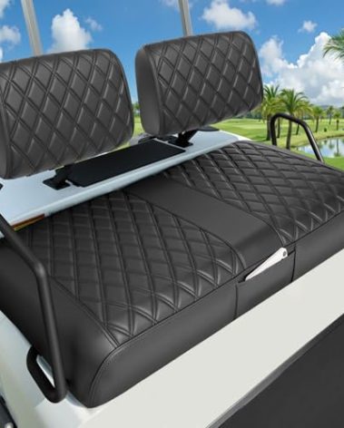 LEAPGOMAX Club Car DS Pre-2000 Golf Cart Seat Cover Thick Premium Marine Leather Made with Custom Diamond Stripe Soft Comfortable/Anti-Scratch/Anti-Fading/NO Stapler Required